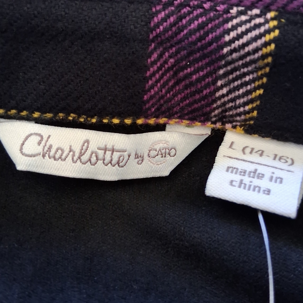Cato Purple&Black Plaid Button Down Flanel With Front & Side Pockets 100% Cotton - Picture 2 of 15